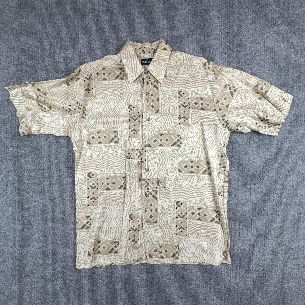 Puritan Shirt Mens XL Beige Geometric Short Sleeve Button Up Tropical Casual